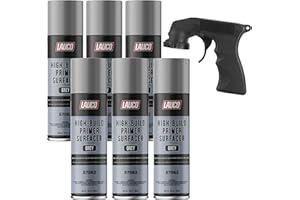 LAUCO High-Building Primer Surfacer Grey 13oz Aerosol Spray Can with Aerosol Spray Gun - Pack of 6 - For Automotive and Industrial Use