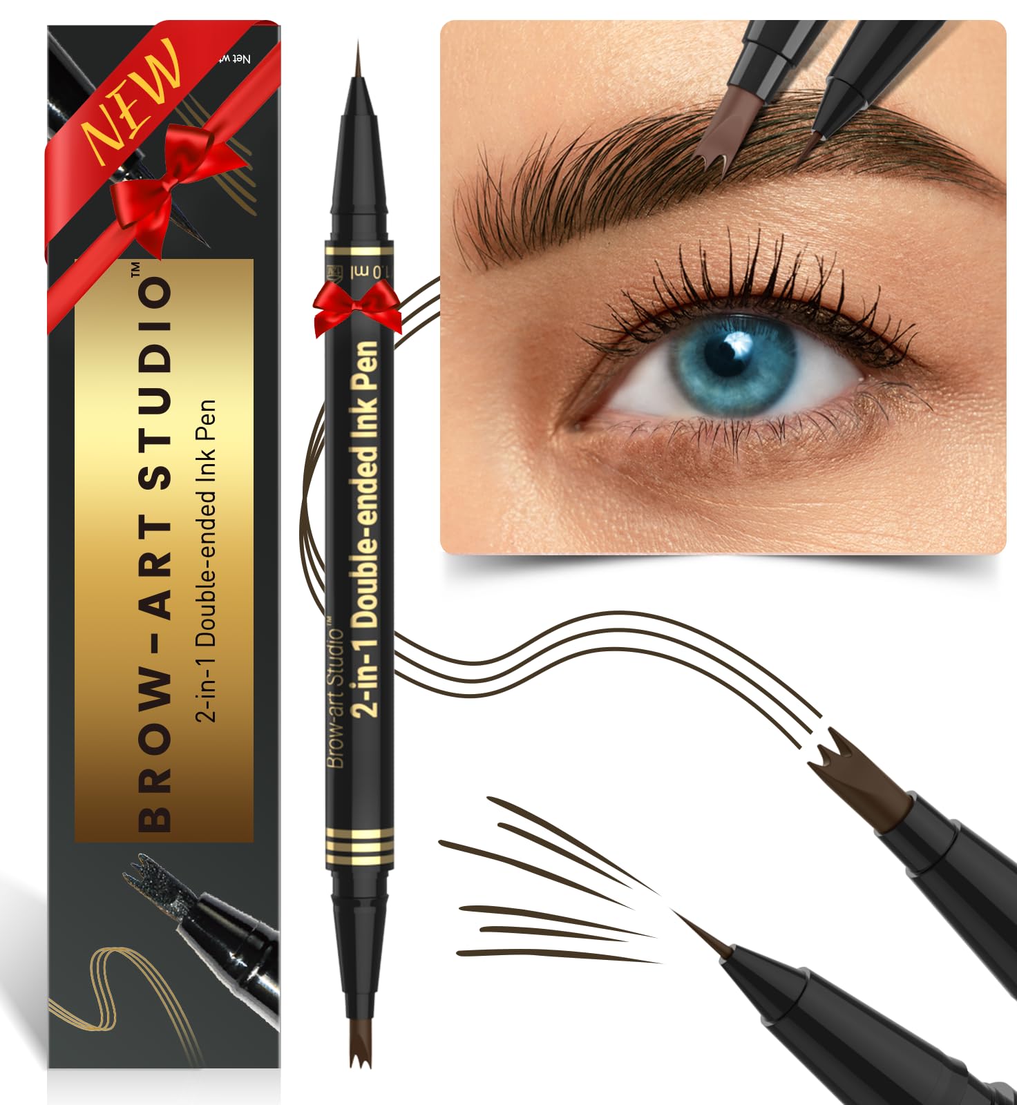 iMethod Microblading Eyebrow Pencil - Brow Pencil 2-in-1 Dual-Ended Eyebrow Pen with 3-Prong Micro-Fork-Tip Applicator and Precise Brush-Tip Creates Natural-Looking Brows, Stay on All Day, Black Brown
