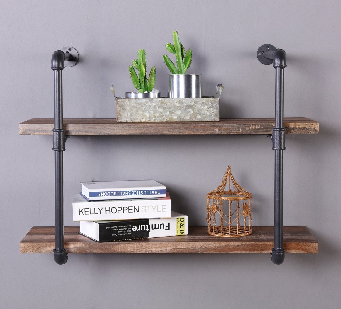 HOMISSUE 2Shelf Rustic Pipe Shelving Unit, Vintage Industrial Pipe