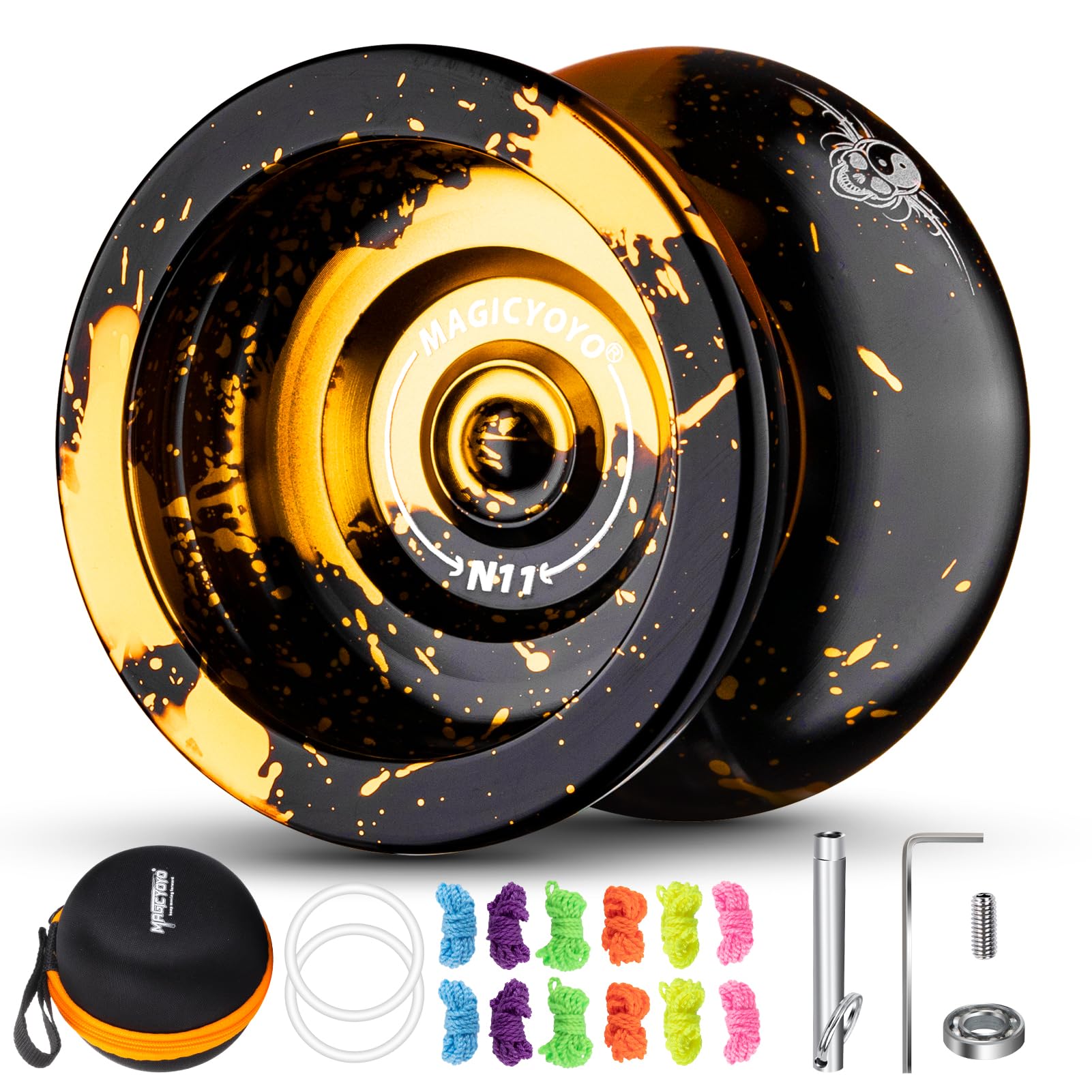 MAGICYOYO N11 Professional Yoyo, Metal Unresponsive & Responsive Yoyo for Kids and Adults, Dual Purpose Trick Yo-Yo for All Skills, Magic Yo Yo for Competitions & Daily Practice (Black Golden)