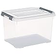 Curver Storage Box Handy Plus with lid 20L in Transparent/Silver, 40 x 29 x 25 cm