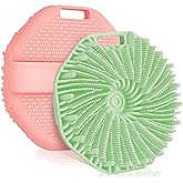 Silicone Body Scrubber, 2 PCS Exfoliating Body Scrubber, Silicone Loofah Bath Brush with Hand Strap, No-Slip Handheld Body Wash Brush Scrubber Shower Cleaning for All Skin Types (Pink & Mint Green)