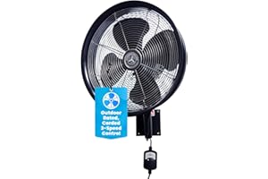 HydroMist F10-14-011 18 Inch Mounting Bracket Outdoor Oscillating Fan, Black
