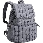 XSUIOY Quilted Backpack Purse for Women Small Lightweight Puffer Puffy College Laptop Backpack Nylon Casual Bookbag Daypack Top Flap Drawstring Padding Hiker Travel Gym Backpack(Grey)