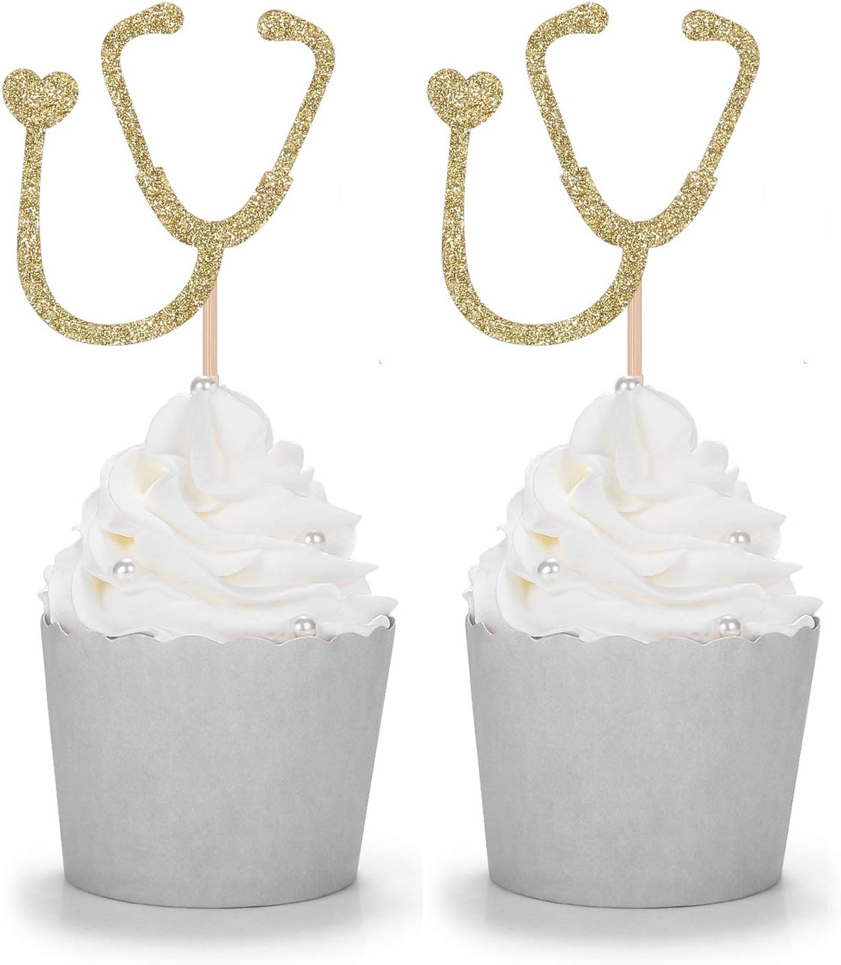 Amazon Com Gold Glitter Stethoscope Cupcake Toppers Doctor