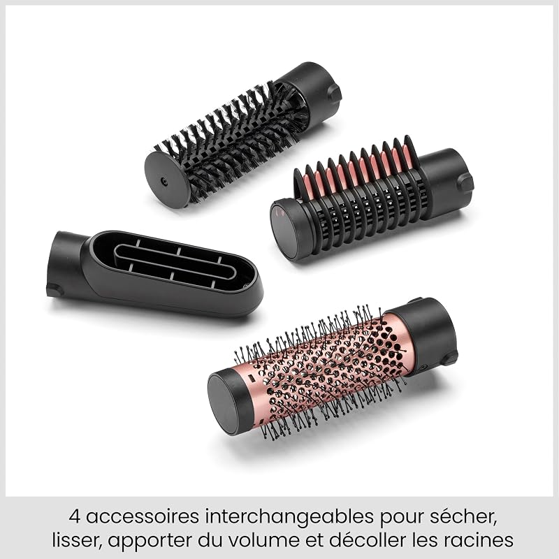 Brosse soufflante Perfect Finish - 3 accessoires pour lisser, créer du volume et mettre en forme - 2 réglages de chaleur +Bouton Air Froid - Technologie ionique anti- frisottis - AS126E