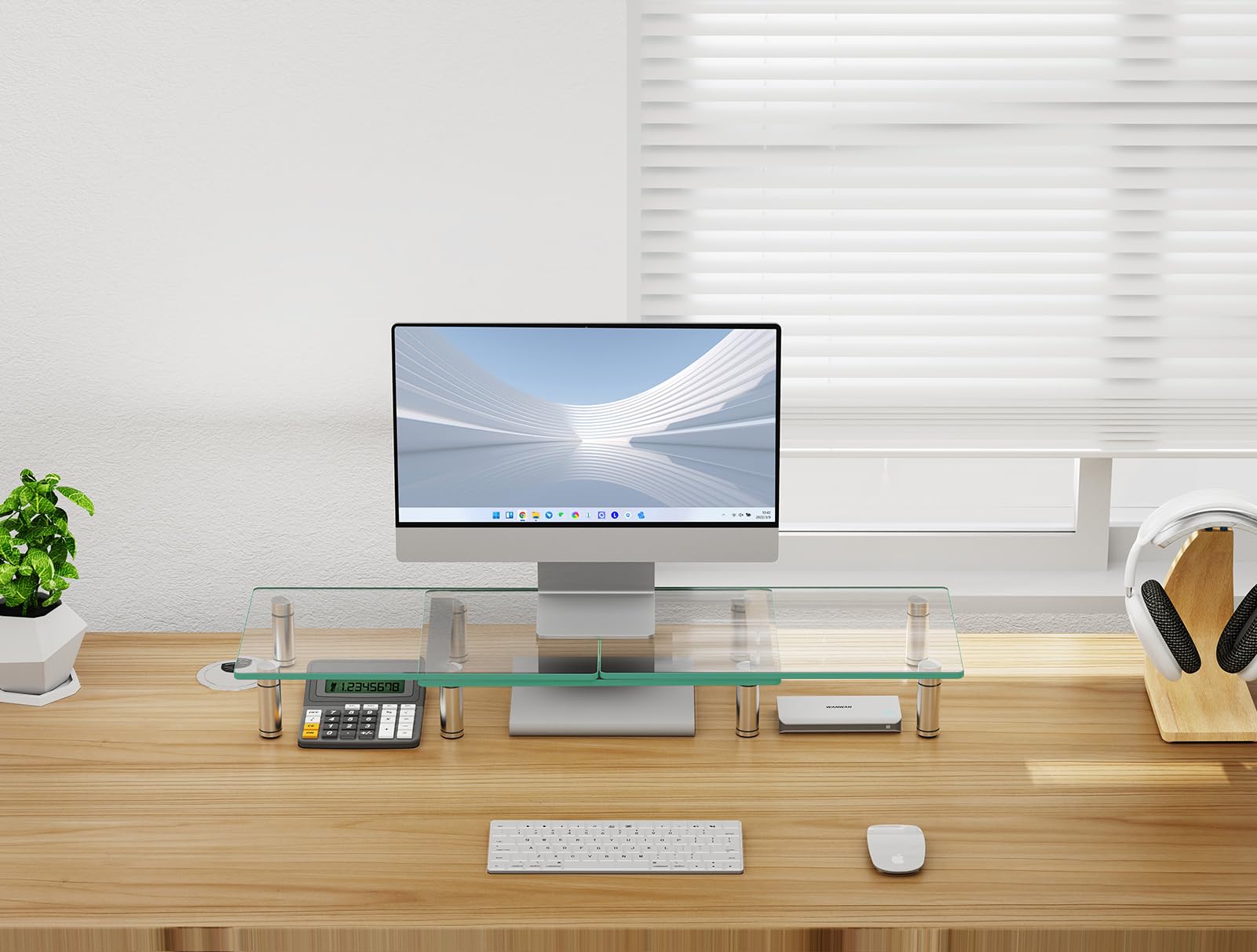 Computer Screen Base Angle Riser Mua ErgoFocus Dual Monitor Stand Riser, Tempered Glass Computer Monitor ...