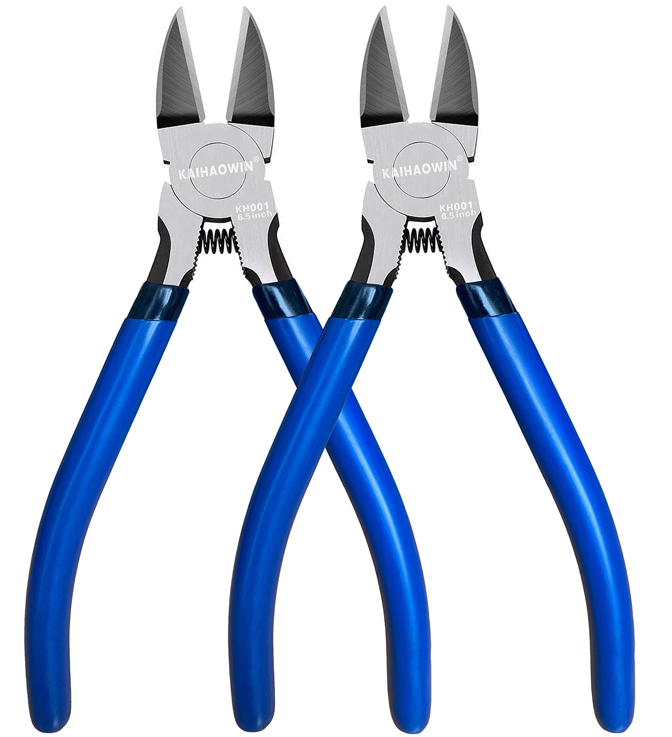 KAIHAOWIN 6 inch Side Cutters, 2 Pack Wire Snips, Flush Cutters for Crafting, Jewelry Making, Blue with Black Handle