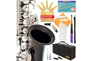 370-BK - Black/Silver Keys Eb E Flat Alto Saxophone Sax Lazarro+11 Reeds,Music Pocketbook,Case,Care Kit - 24 Colors with Silver or Gold Keys