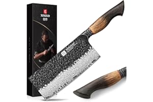 XINZUO Damascus 7.3 Inch Vegetable Meat Cleaver Knife for Meat Cutting, Butcher Knife with White Oak Wood Handle for Chopper 