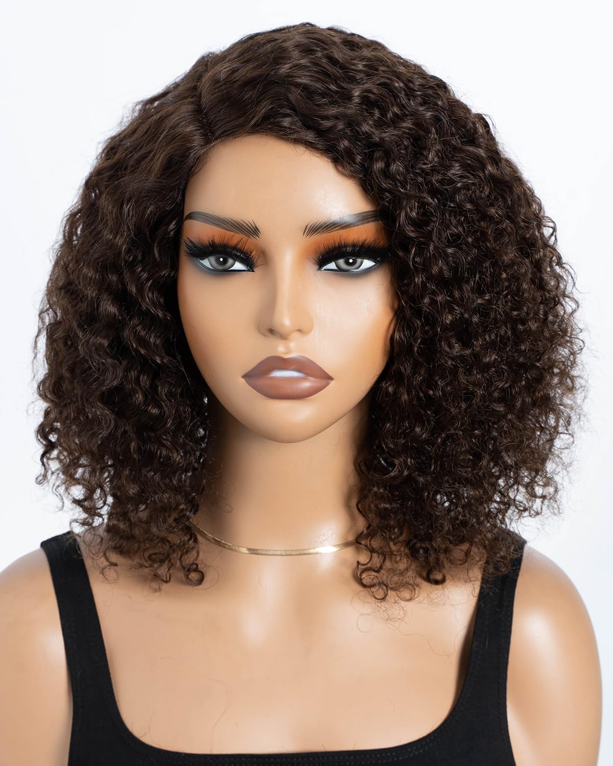 Style Icon Short Curly Bob Wigs Human Hair Wear and Go Glueless Wig for Women 10 inch Dark Brown Side Part Lace Deep Curly Wigs C-Lace Jerry Curly Bob Wig (Color: 4)