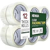 Clear Packing Tape, HERKKA 12 Rolls Heavy Duty Packaging Tape for Shipping Packaging Moving Sealing, Thicker Clear Packing Ta