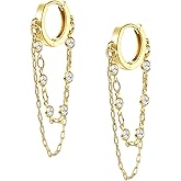 Shownee Tassel Chain Small Gold Hoop Dangle Earring For Women Huggie Earring Heart Star CZ 14K Gold Plated Fashion Jewelry Friendship Gift