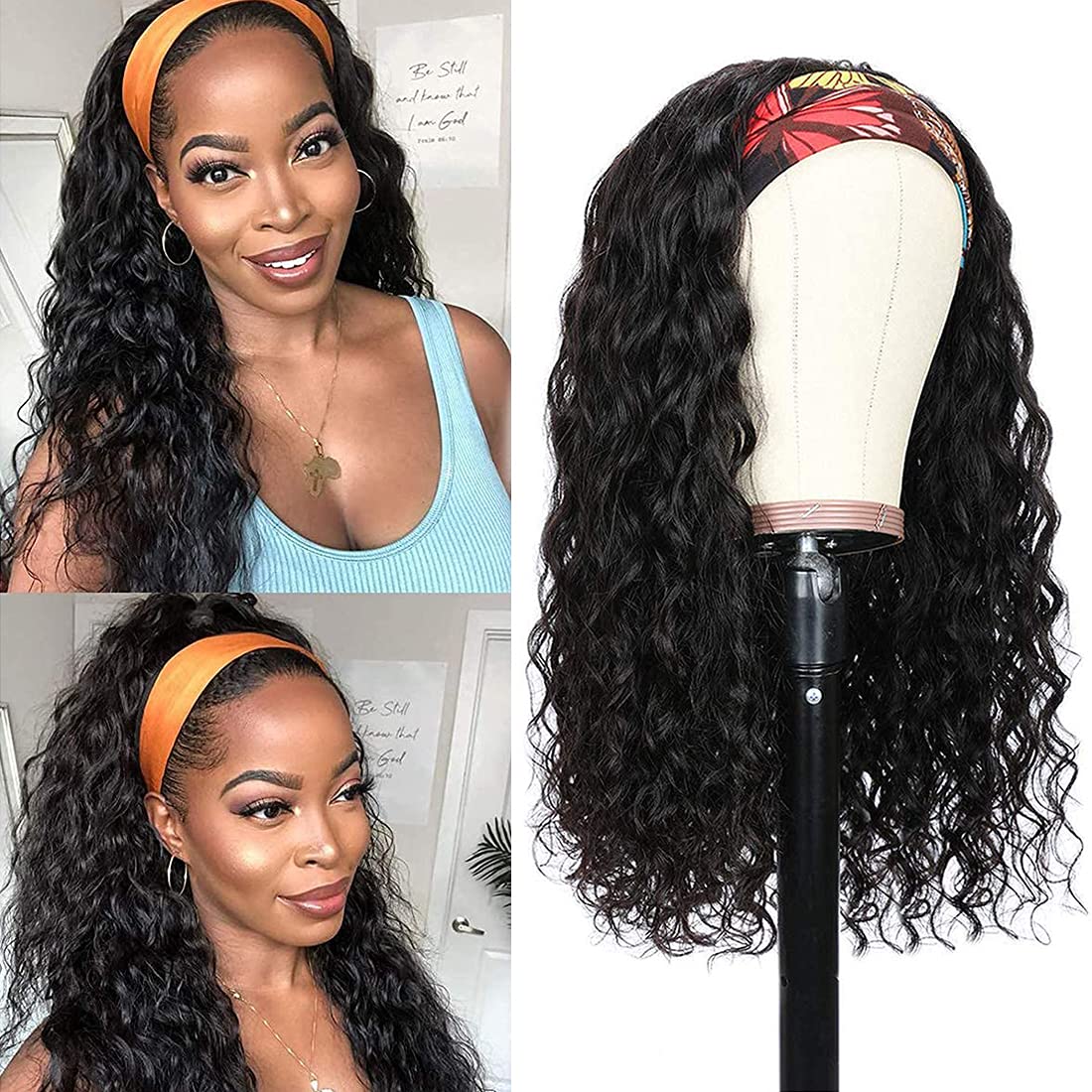 BLACKMOON HAIR Headband Wig Human Hair Water for Black Women - Glueless No Lace Front, 150% Density (24 Inch)