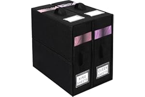 FINEONLY 2 Pack Bed Sheet Organizers and Storage Foldable Linen Sheet Organizer with Window and Label Organizing Bedding Container Queen King Size for Blankets Clothes Sheet Set