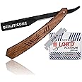 BEAUTICONE Straight Razor | Professional Barber Rose Wooden Razor with Black blade holder for men with 100 Single Edge Blades