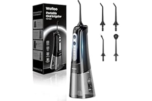 WAFLOO Cordless Water Flosser, 4 Modes Portable Water Floss with 4 Jet Tips, 300ML Tank, Rechargeable Power with IPX7 Waterpr