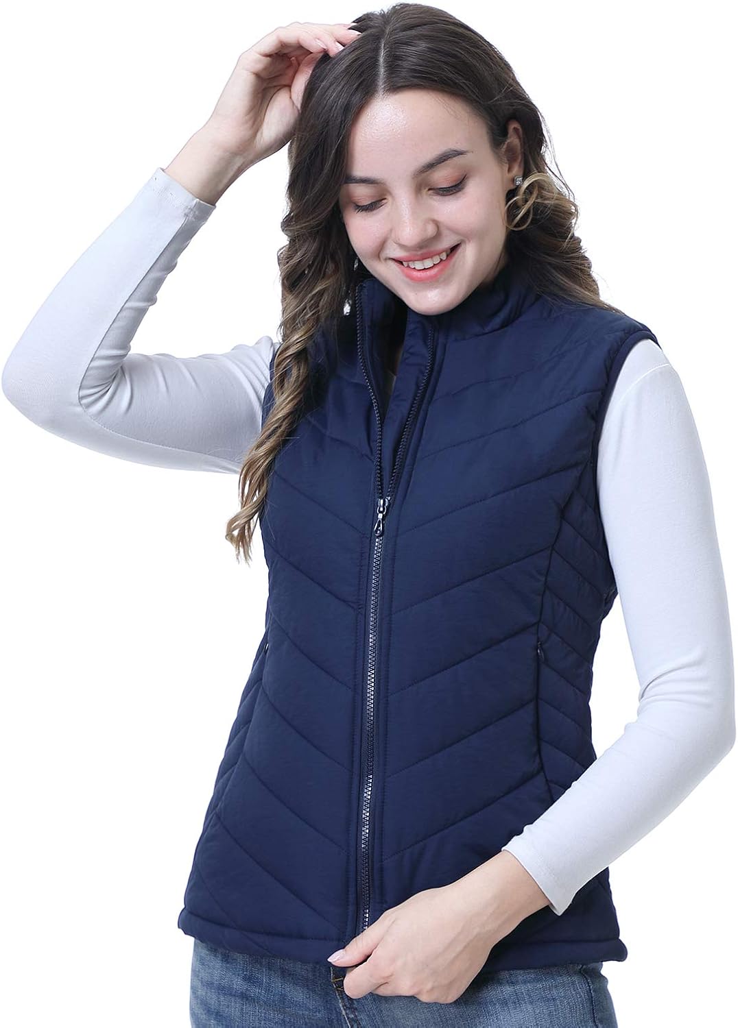 Turnhier Women's Gilet Jacket Invisible Zipper Pocket Stand Collar