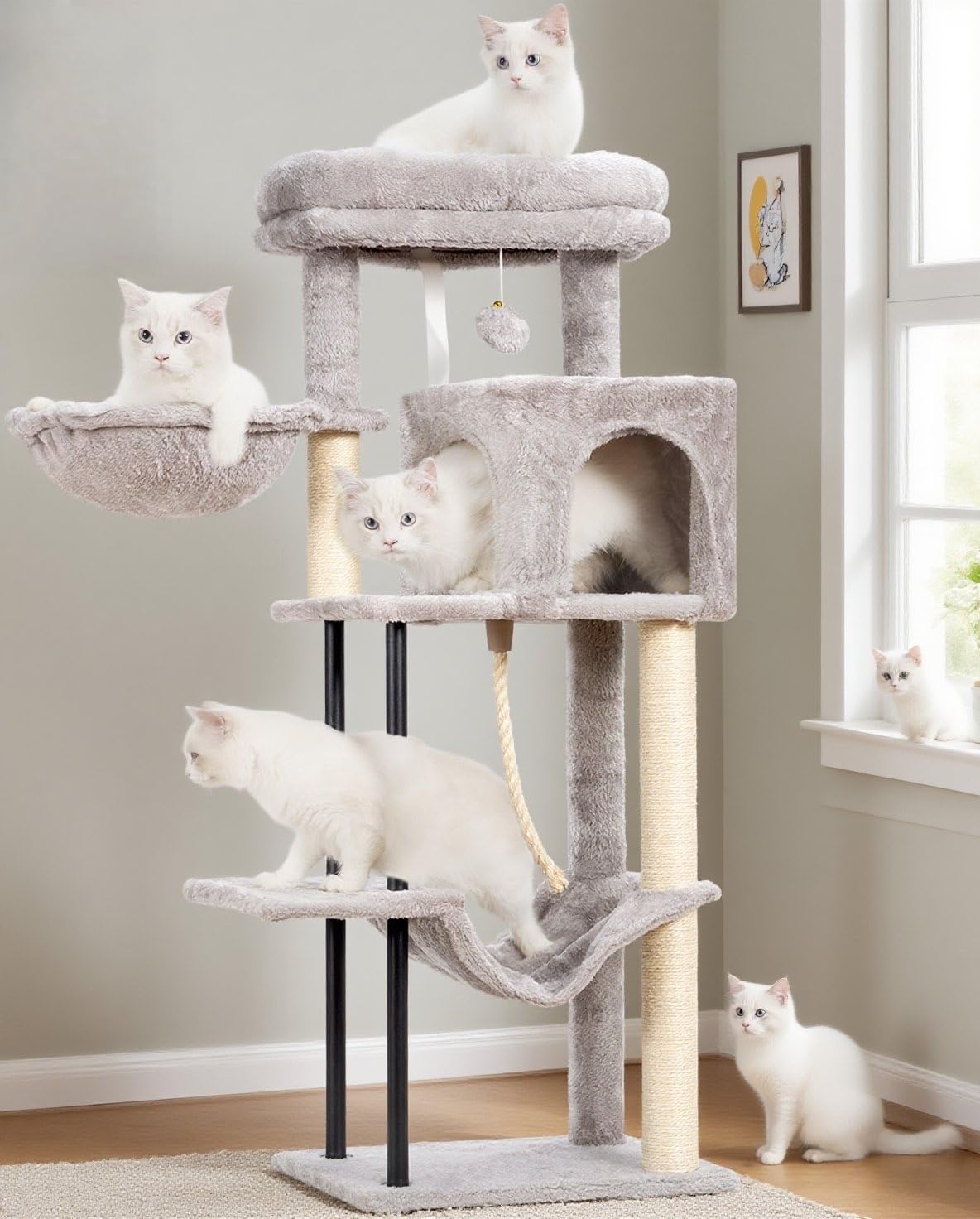 Photo 1 of Gitelsnour Cat Tree, Cat Tower for Indoor Cats, 43.3 inch Cat Tree Tower with Sturdy Steel Tube, Cat Hammock, Cat Condo for Small Cats and Kittens, Cat Scratching Post, Light Gray GCT004SW