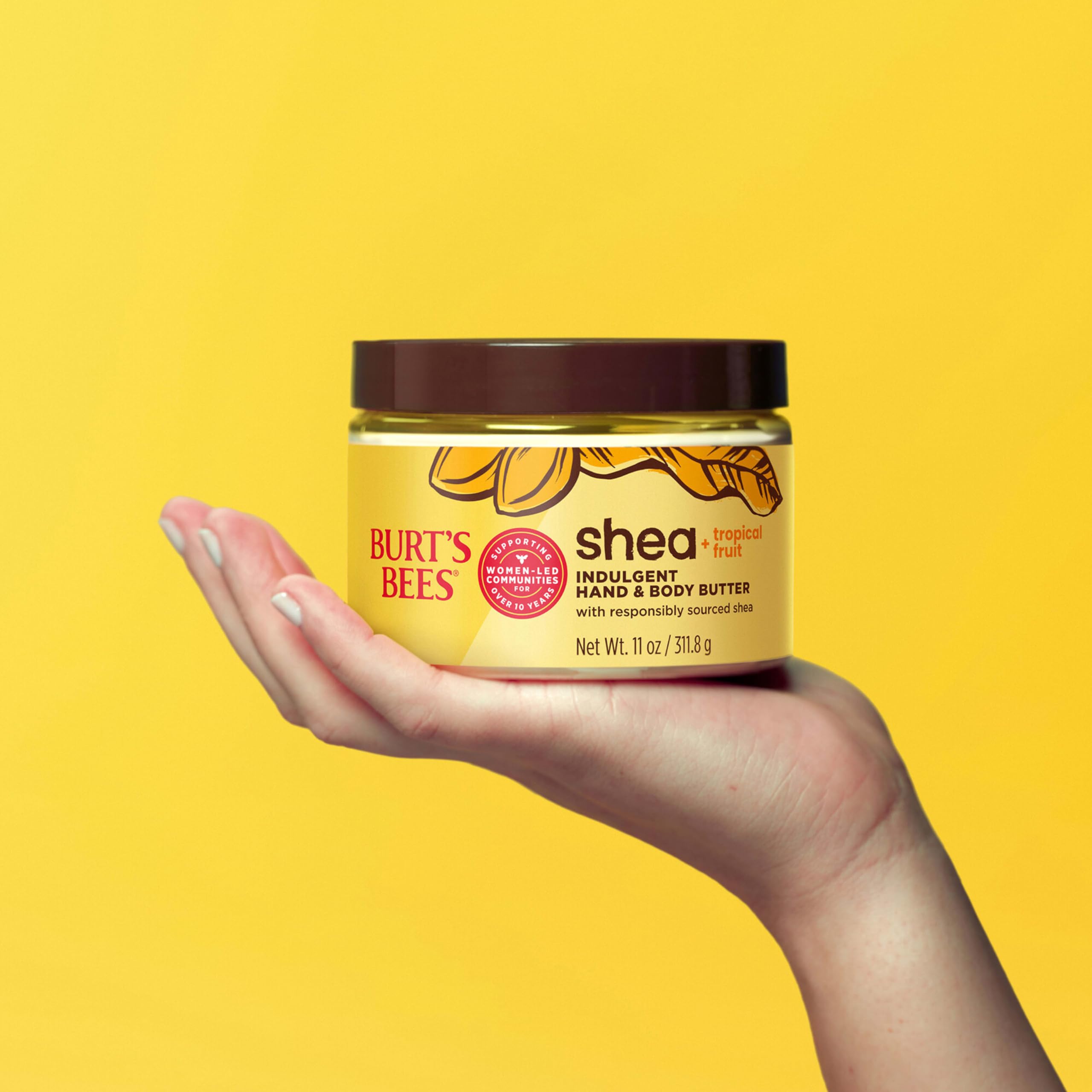 Burt's Bees Shea + Tropical Fruit Indulgent Hand and Body Butter, Non-Greasy, Antioxidant Rich for Glowing Skin, Non-Irritating, Natural Origin Skin Care, 11 oz.