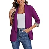 MINTLIMIT Casual Leopard Print Blazers for Women 3/4 Sleeve Padded Shoulder Work Office Jacket Blazer Loose Lightweight Fall Open Front Suit Jackets (Violet, Size 2XL)