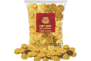 FORTKNOX Holiday Gold Half Dollar Chocolate Coins. Milk Chocolate Coins for Birthdays, Christmas, Halloween or any ocasion. Half Dollar Gold Foil Coins, Pieces Individually Wrapped 12oz - (50 pack)