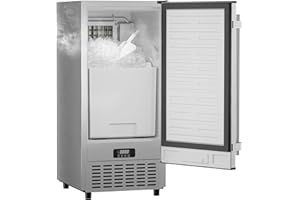 Coolake 15" Commercial Under Counter Ice Maker, 80LBS/Day Built-in Freestanding Cube Ice Machine, Self-Cleaning & Removable F
