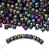 LAIDANLA 1500PCS Acrylic Letter Beads Alphabet Colorful Letters Black Cube Bead 6×6mm for Jewelry Bracelets Necklaces Key Chains Making