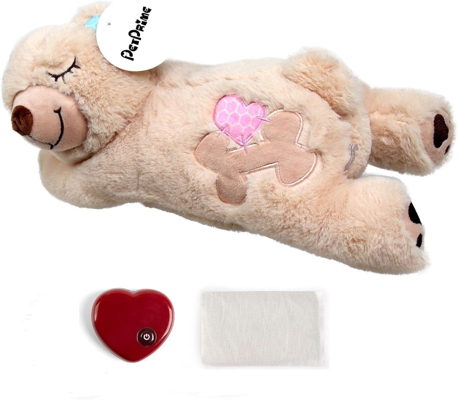 pet prime Snuggle Bear - Pet Plush Toy Heartbeat Plush Bear Kitty Toy Dog Comfort Toy