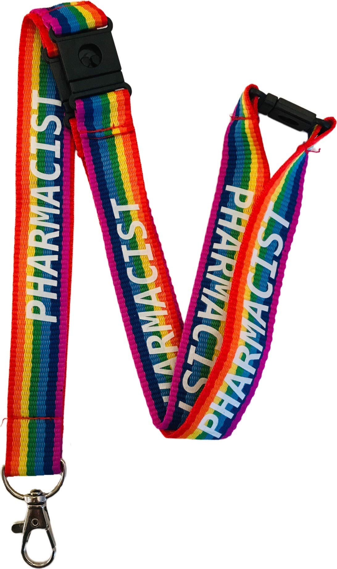PAC Supplies Global 20mm Rainbow Pharmacist Neck Lanyard With 3 Point (Triple) Safety Breakaway