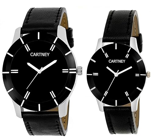 Cartney Combo Of 2 Analogue Round Black Dial Mens And Womens Watches-Mw3321