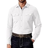 COOFANDY Mens Western Cowboy Shirt Long Sleeve Cotton Button Down Work Shirts with Pockets