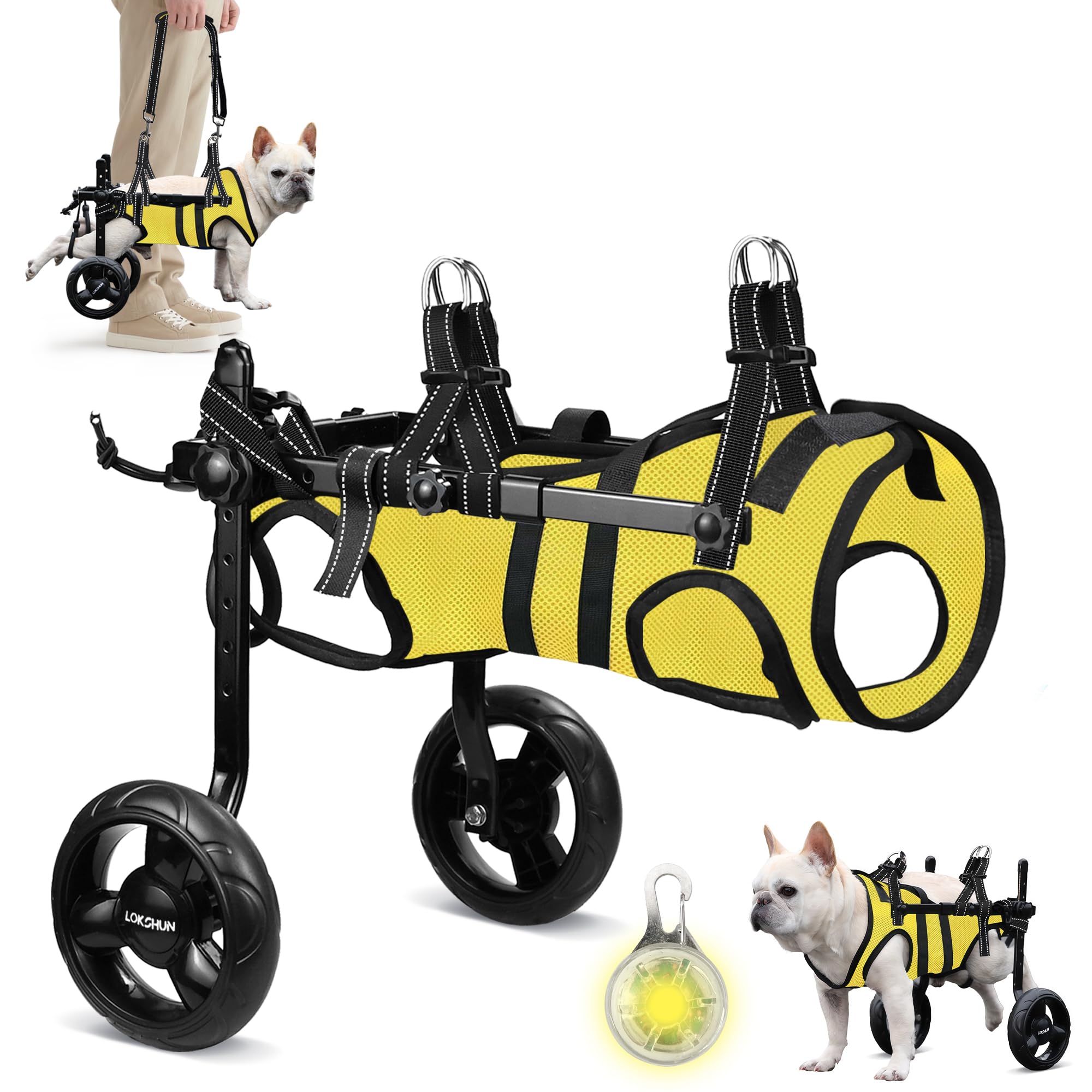Photo 1 of Lokshun Dog Wheelchair for Back Legs, LED Small Wheelchair for Dogs with Portable Pet Lift, Adjustable Dog Wheels for Disabled Back Legs, Lightweight Dogs Carts with Wheels - XS