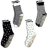 ERMO NKES Cute Polka Dot Yoga Socks for Women – 4 Pairs Non Slip Grip Pilates Barre Socks, Ruffle Crew Style, US Size 5-9