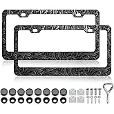 LIN KANG 2PCS Old Pattern Printing License Plate Frames,Funny Flower License Plate Holder Stainless Steel Auto Parts Rust-Proof Waterproof Car Decorative Tag Frames for Standard US 12x6 Inch