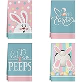 XCHI Happy Easter Bunny Eggs Rabbits Easter Kitchen Towels Dish Towels 18x26 Inch Home Kitchen Decorations Hand Towels Set of 4 Drying Dishcloth