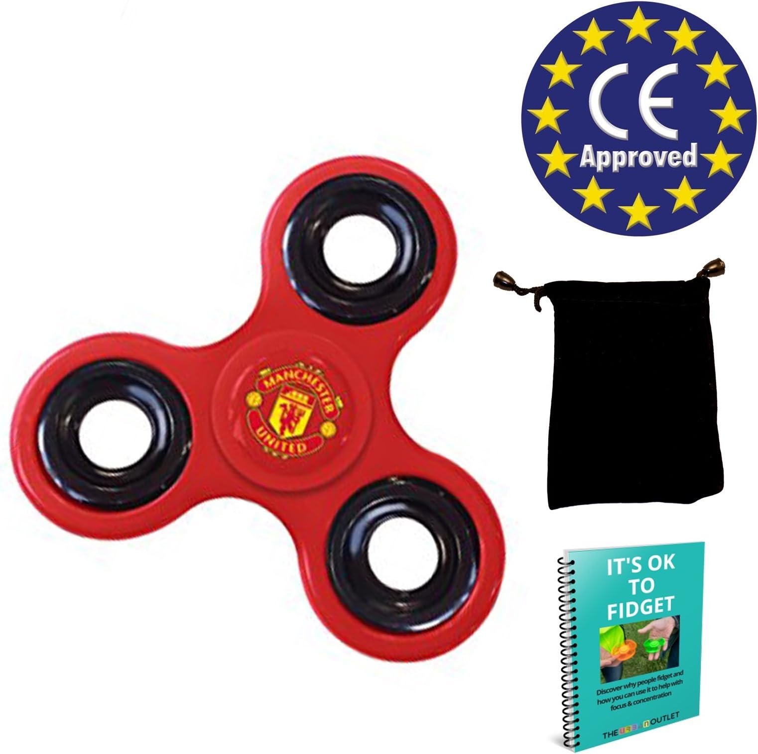 Official Licensed Football Finger Fidget Spinner. CE TESTED. Long Smooth Spin Time. Helps Reduce Boredom & Anxiety + BONUS Dustproof Bag to Protect it & Ebook: ‘It’s OK to Fidget’ (Man Utd)