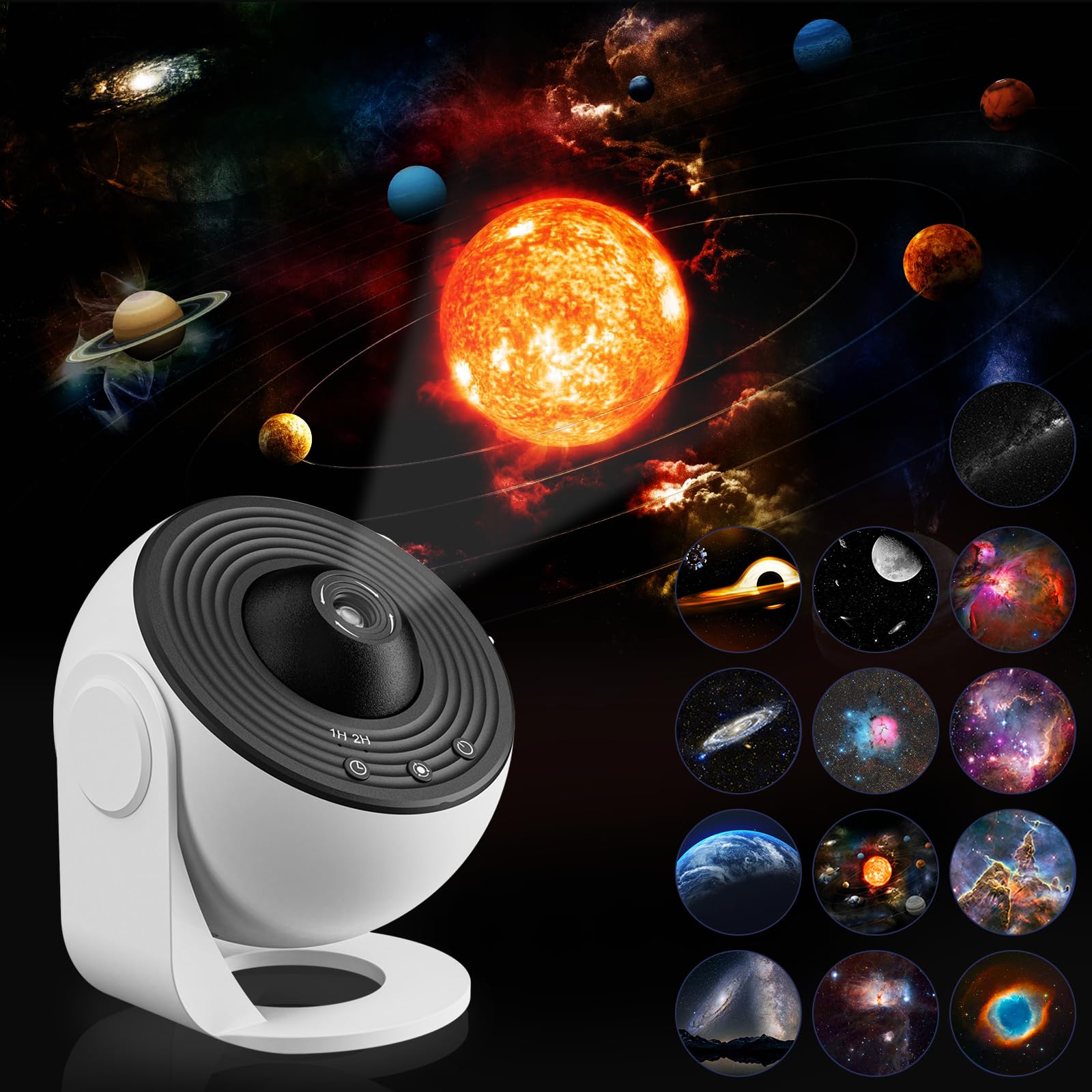 Galaxy Projector Star Planetarium with 13 HD Film Discs, Space Projector with Moon, Solar System, Nebula, Night Sky Projection, Auto Off Timer, Adjustable 360° Projection