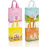 Jaywayang 4Pack Happy Easter Gift Bags, Easter Non-woven Bags with Handle for Kids, Reusable Goodie Bags, Rabbit Bunny Treat Bags, Party Supplies.