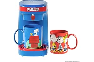 Uncanny Brands Peanuts Single Cup Coffee Maker Gift Set with 2 Mugs
