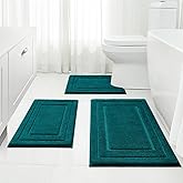 HOMEIDEAS Bathroom Rugs Sets 3 Piece, Super Soft and Absorbent Non Slip Microfiber Toilet Bath Mat with U-Shaped (Atlantic Blue)