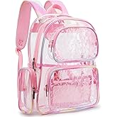 TINYAT Heavy Duty Clear Backpack for Stadium Events Transparent Backpack for Women See Through Bookbag Cute Clear Plastic Bag