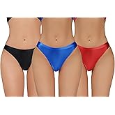 FEOYA Women Metallic Thongs Low Waist Cheeky Panties Rave Festival Bottoms for Club Party 3/4 Pack