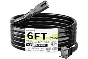 Vockjour 2 Prong AC Power Cord 6Ft Black, Universal Power Cable Replacement for Sony PS5/PS4/PS3 Slim, PlayStation 5 4 3, Xbox One X/S, Xbox Series X/S, TV, Printer-ETL Listed