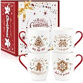 LIKAJON Christmas Coffee Mug Set of 4, 12 oz Gingerbread Man Coffee Mug with Handle, Hot Cocoa Ceramic Mugs with Gift Box for Mom Woman Family Friends Colleagues
