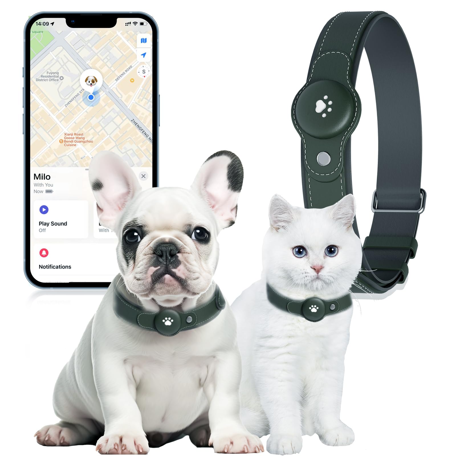 Photo 1 of 2-in-1 GPS Tracker for Dogs&Cats : Smart Collar with Real-Time Location, No Monthly Fee, Unlimited Range (iOS Only) GPS Tracker Dog Collar- Ideal for Small, Medium Large Dogs(Tracker Included)(Green)
