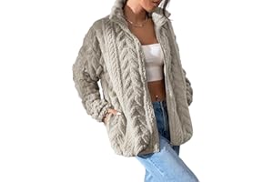 Dokotoo Winter Fleece Jacket for Women 2025 Zipper Stand Collar Casual Coats with Pockets
