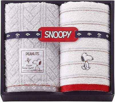 Amazon スヌーピー ボーダー フェイスタオル2枚セット 2276 レッド スヌーピー タオルセット