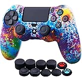 YoRHa Water Transfer Printing Camouflage Silicone Cover Skin Case for Sony PS4/slim/Pro Dualshock 4 Controller x 1(Spashing Paint) with Thumb Grips x 10