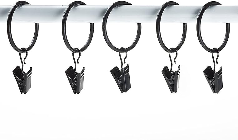 Evelyn Living 10 X Black Metal Curtain Rings With Clips Hanging